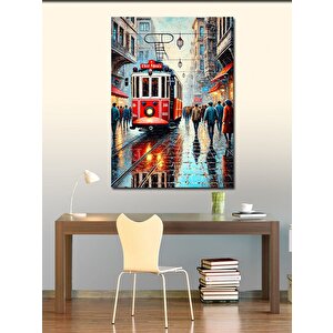 Kanvas Tablo Yağmurda Kırmızı Tramvay 70x100 cm