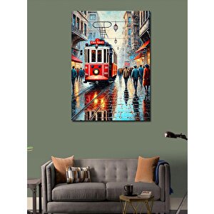 Kanvas Tablo Yağmurda Kırmızı Tramvay 50x70 cm