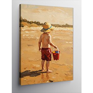 Kanvas Tablo Plajda Çocuk Ve Deniz Manzarası 100x140 cm