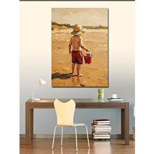 Kanvas Tablo Plajda Çocuk Ve Deniz Manzarası 100x140 cm