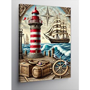 Kanvas Tablo Deniz Feneri Ve Gemi Motifi 70x100 cm