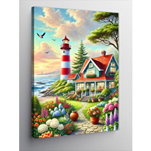 Kanvas Tablo Deniz Feneri Ve Bahçe Evi 70x100 cm