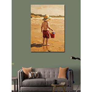 Kanvas Tablo Plajda Çocuk Ve Deniz Manzarası 70x100 cm