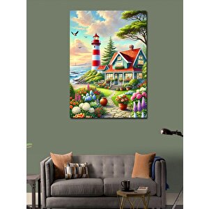 Kanvas Tablo Deniz Feneri Ve Bahçe Evi 100x140 cm
