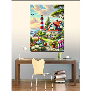Kanvas Tablo Deniz Feneri Ve Bahçe Evi 50x70 cm