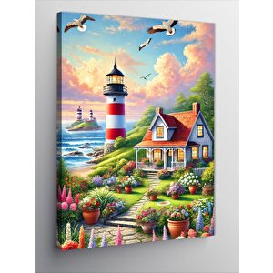 Kanvas Tablo Deniz Feneri Ve Sahil Evi 100x140 cm