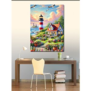 Kanvas Tablo Deniz Feneri Ve Sahil Evi 100x140 cm