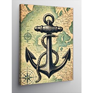 Kanvas Tablo Çapa Ve Deniz Teması Haritası 50x70 cm