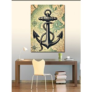 Kanvas Tablo Çapa Ve Deniz Teması Haritası 50x70 cm