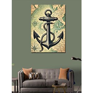 Kanvas Tablo Çapa Ve Deniz Teması Haritası 50x70 cm