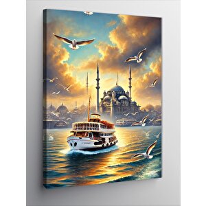 Kanvas Tablo İstanbul Ve Gün Batımında Vapurlar 70x100 cm