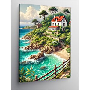 Kanvas Tablo Deniz Kıyısında Ev Ve Manzara 70x100 cm