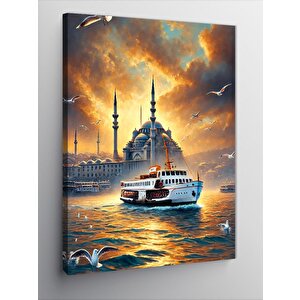 Kanvas Tablo İstanbul’da Gün Batımı Ve Vapur 100x140 cm