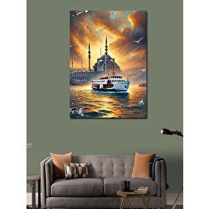 Kanvas Tablo İstanbul’da Gün Batımı Ve Vapur 100x140 cm