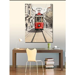Kanvas Tablo Kırmızı Tramvay Sokak Manzarası 50x70 cm