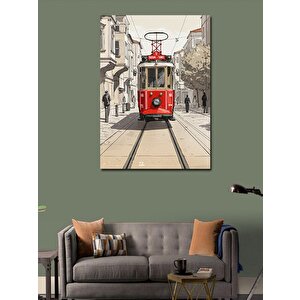 Kanvas Tablo Kırmızı Tramvay Sokak Manzarası 50x70 cm