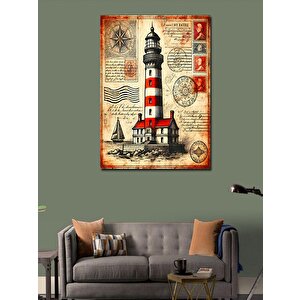 Kanvas Tablo Deniz Feneri Ve Antik Harita 100x140 cm