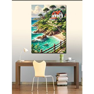 Kanvas Tablo Deniz Kıyısında Ev Ve Manzara 100x140 cm