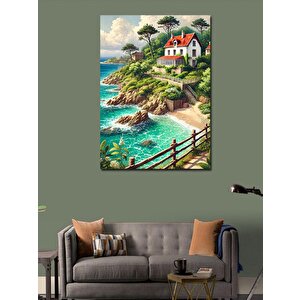 Kanvas Tablo Deniz Kıyısında Ev Ve Manzara 100x140 cm