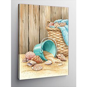Kanvas Tablo Deniz Kabukları Ve Mavi Kova 50x70 cm