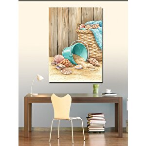 Kanvas Tablo Deniz Kabukları Ve Mavi Kova 50x70 cm
