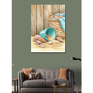Kanvas Tablo Deniz Kabukları Ve Mavi Kova 50x70 cm