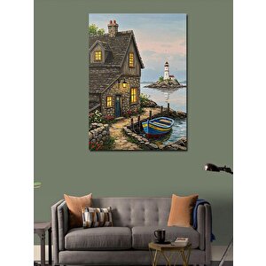 Kanvas Tablo Deniz Kenarındaki Ev Ve Fener 50x70 cm