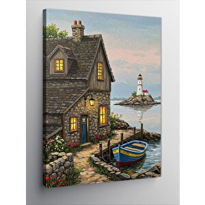 Kanvas Tablo Deniz Kenarındaki Ev Ve Fener 70x100 cm