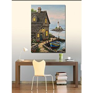 Kanvas Tablo Deniz Kenarındaki Ev Ve Fener 70x100 cm