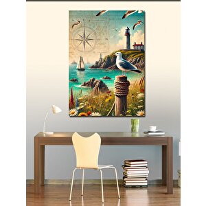 Kanvas Tablo Deniz Feneri Ve Yelkenliler 100x140 cm