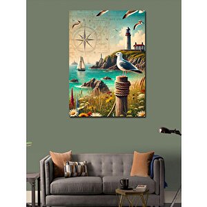 Kanvas Tablo Deniz Feneri Ve Yelkenliler 100x140 cm