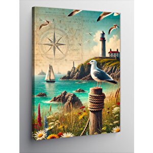 Kanvas Tablo Deniz Feneri Ve Yelkenliler 50x70 cm