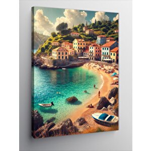 Kanvas Tablo Sahil Kasabası Ve Deniz Manzarası 100x140 cm
