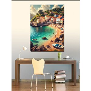 Kanvas Tablo Sahil Kasabası Ve Deniz Manzarası 100x140 cm