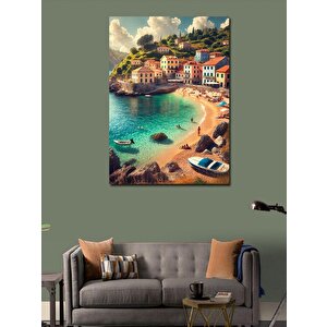 Kanvas Tablo Sahil Kasabası Ve Deniz Manzarası 50x70 cm