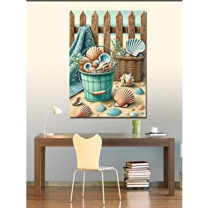 Kanvas Tablo Deniz Kabukları Ve Ahşap Çit 70x100 cm