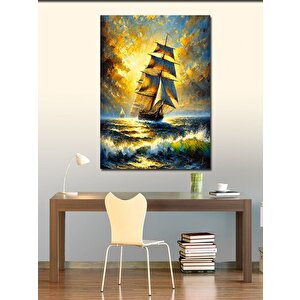 Kanvas Tablo Fırtınalı Deniz Ve Yelkenli Gemi 70x100 cm