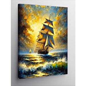 Kanvas Tablo Fırtınalı Deniz Ve Yelkenli Gemi 100x140 cm