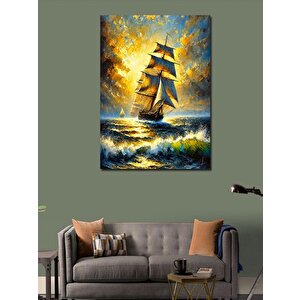 Kanvas Tablo Fırtınalı Deniz Ve Yelkenli Gemi 100x140 cm