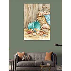 Kanvas Tablo Plaj Kovası Ve Deniz Kabukları 100x140 cm