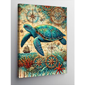 Kanvas Tablo Deniz Kaplumbağası Ve Deniz Motifi 100x140 cm