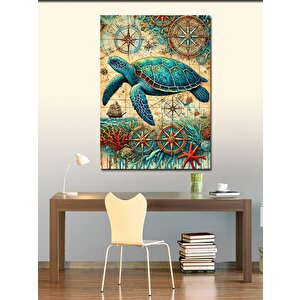 Kanvas Tablo Deniz Kaplumbağası Ve Deniz Motifi 100x140 cm