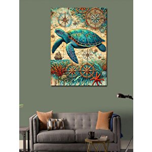 Kanvas Tablo Deniz Kaplumbağası Ve Deniz Motifi 100x140 cm