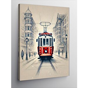 Kanvas Tablo Kırmızı Tramvay Ve Taksim 70x100 cm