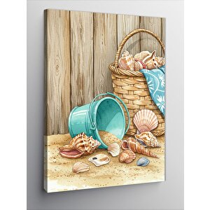 Kanvas Tablo Plaj Kovası Ve Deniz Kabukları 70x100 cm