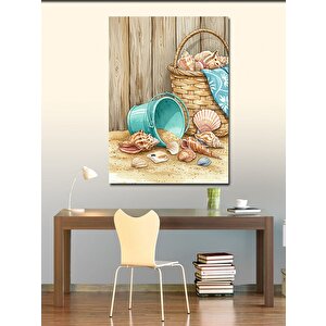 Kanvas Tablo Plaj Kovası Ve Deniz Kabukları 70x100 cm