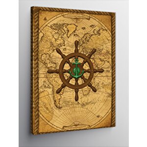 Kanvas Tablo Antik Deniz Haritası Ve Dümen 50x70 cm