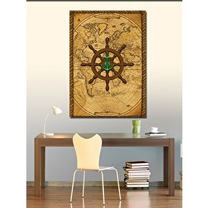 Kanvas Tablo Antik Deniz Haritası Ve Dümen 50x70 cm
