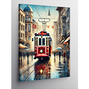 Kanvas Tablo Yağmurda İstanbul Tramvayı 50x70 cm