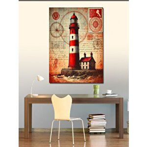 Kanvas Tablo Deniz Feneri Ve Harita Motifi 70x100 cm